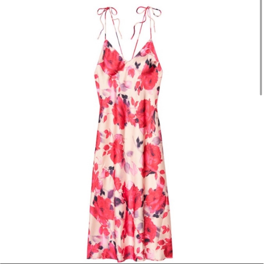 Victoria Secret Satin like Slip Sz S Red Floral